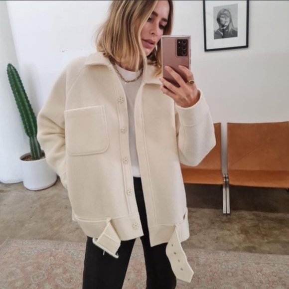 ❌SOLD❌Anine Bing Jaden Shacket Ivory Tie Jacket Oversized - Picture 2 of 14
